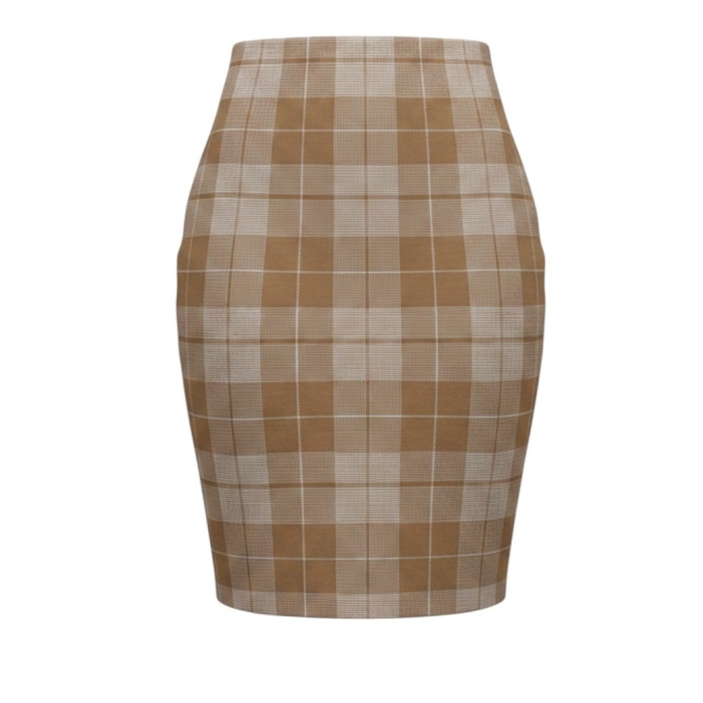 Ann Taylor Factory Plaid Pencil Skirt Women's Size S Camel White Sheath